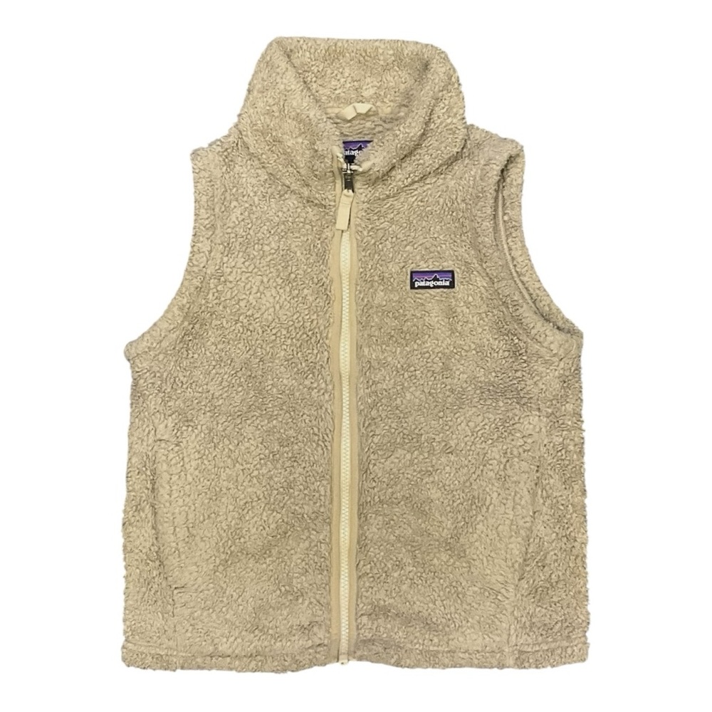 🤎 Patagonia Girls M Fleece Vest Tan Sherpa Zip Up